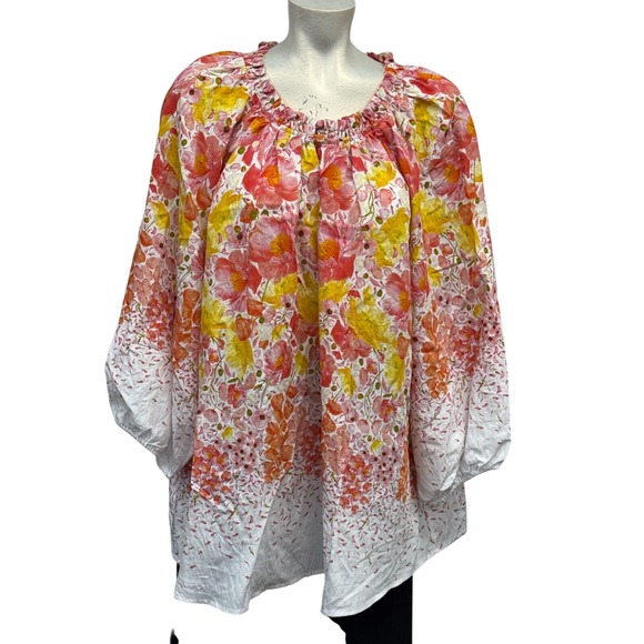 Lane Bryant Tops - Lane Bryant Women's Cascading Floral Swing Popover Blouse Size 18/20 3/4 Sleeve